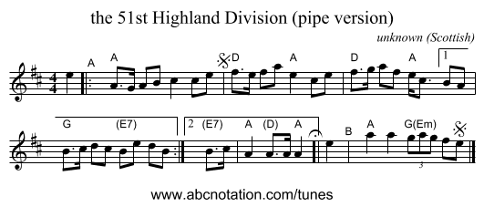 the 51st Highland Division (pipe version) - staff notation