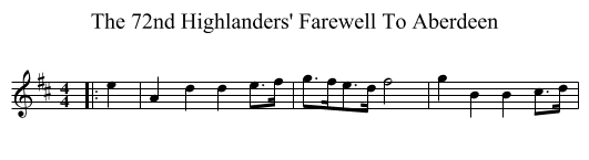 The 72nd Highlanders' Farewell To Aberdeen - staff notation