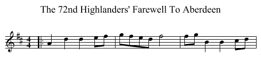 The 72nd Highlanders' Farewell To Aberdeen - staff notation