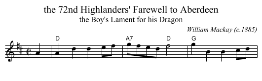 the 72nd Highlanders' Farewell to Aberdeen - staff notation