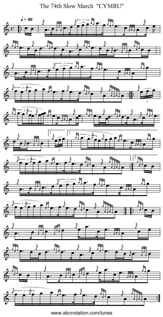 The 74th Slow March  CYMRU - staff notation