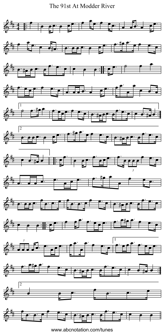 The 91st At Modder River - staff notation