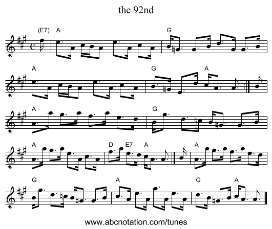the 92nd - staff notation