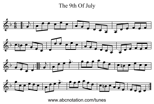 The 9th Of July - staff notation