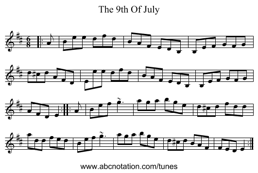 The 9th Of July - staff notation