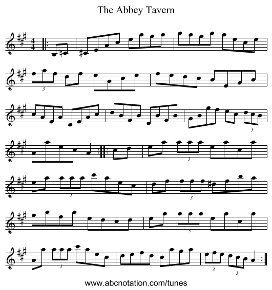 The Abbey Tavern - staff notation