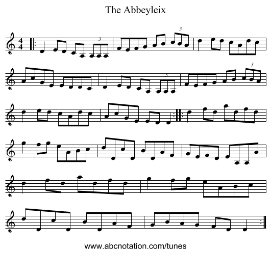 The Abbeyleix - staff notation