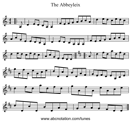The Abbeyleix - staff notation