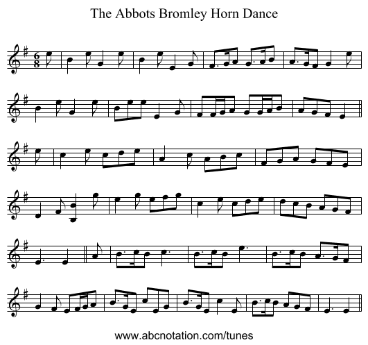 The Abbots Bromley Horn Dance - staff notation