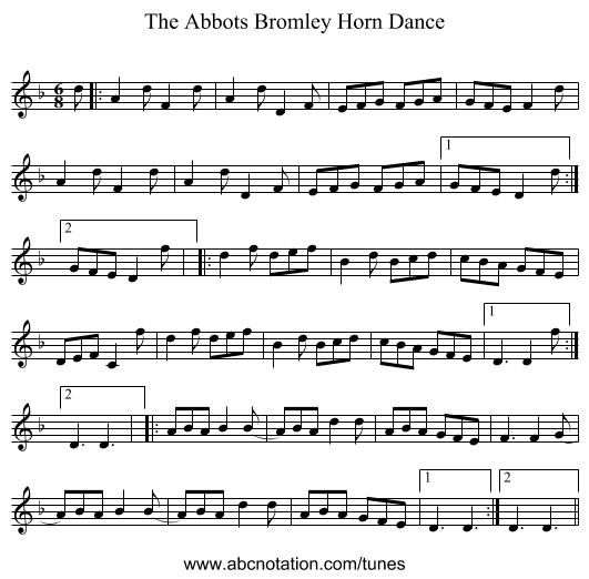 The Abbots Bromley Horn Dance - staff notation