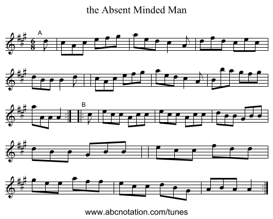 the Absent Minded Man - staff notation