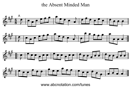 the Absent Minded Man - staff notation
