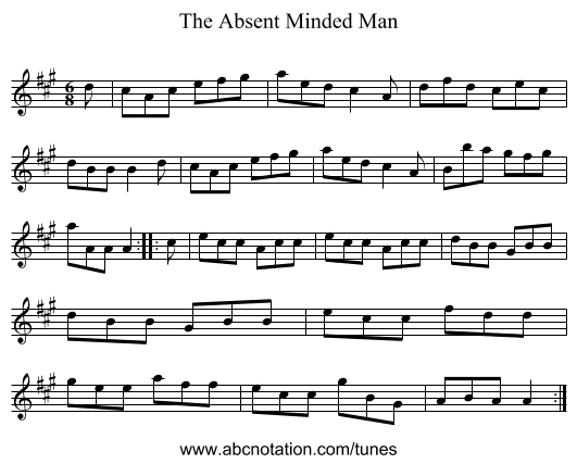 The Absent Minded Man - staff notation
