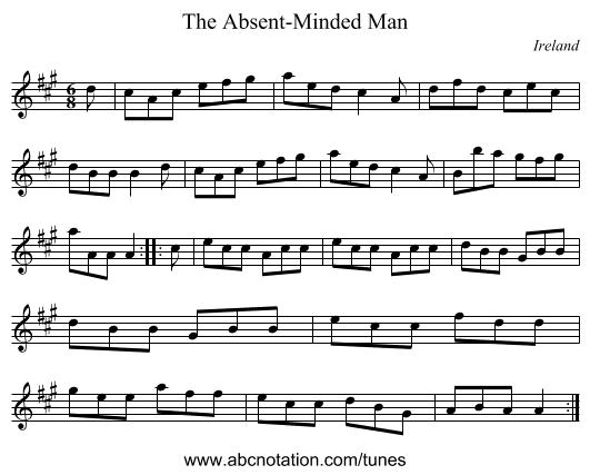 The Absent-Minded Man - staff notation