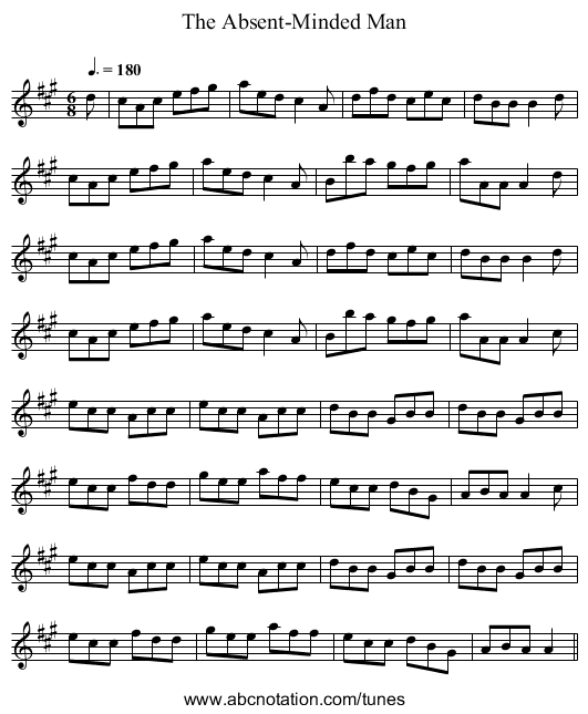 The Absent-Minded Man - staff notation
