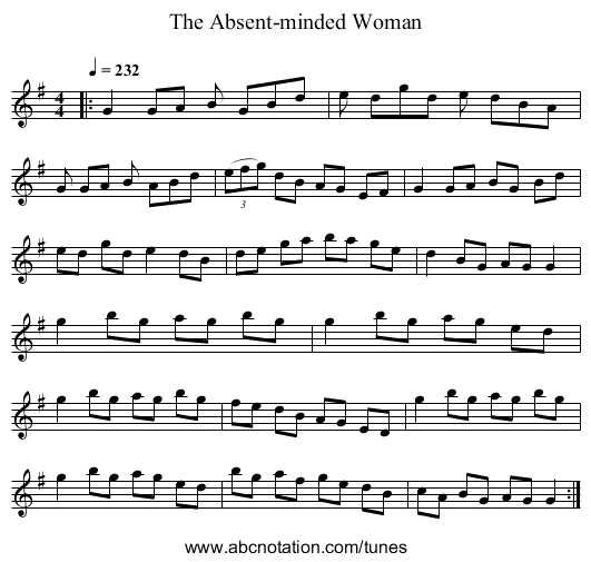 The Absent-minded Woman - staff notation