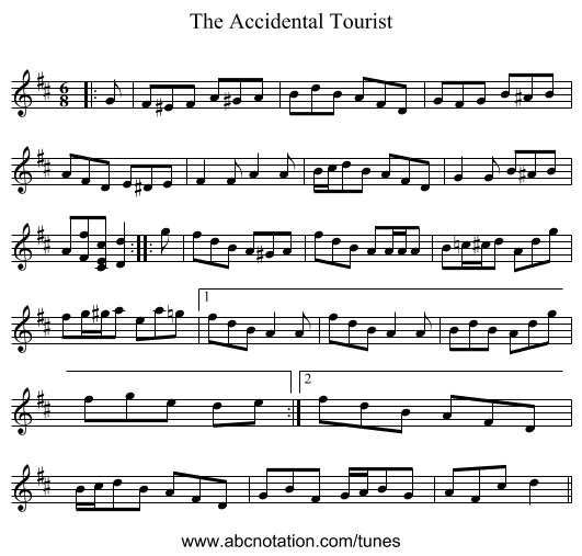 The Accidental Tourist - staff notation