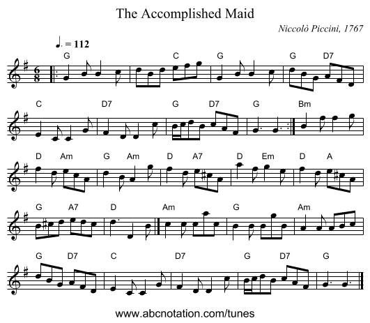 The Accomplished Maid - staff notation
