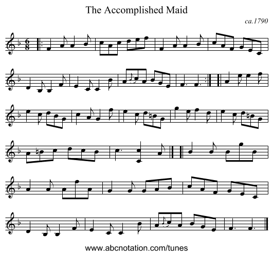 The Accomplished Maid - staff notation