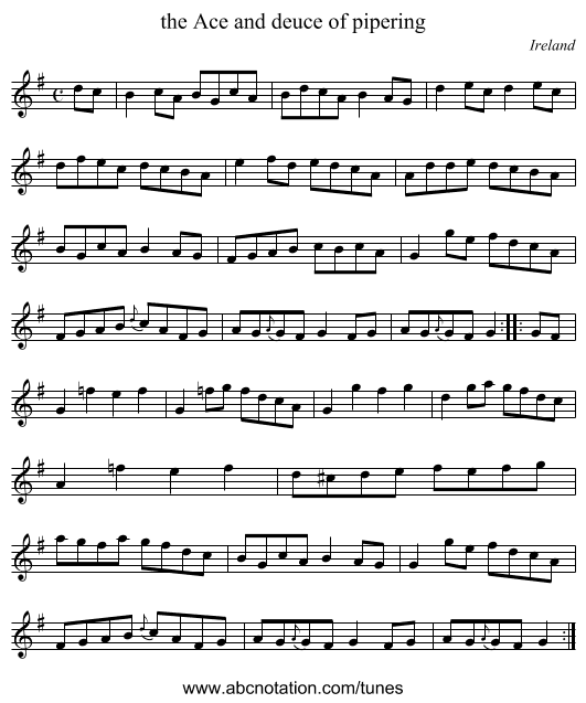 the Ace and deuce of pipering - staff notation