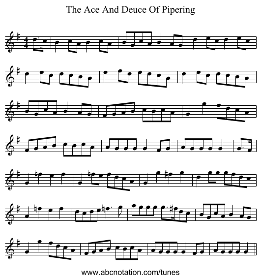 The Ace And Deuce Of Pipering - staff notation