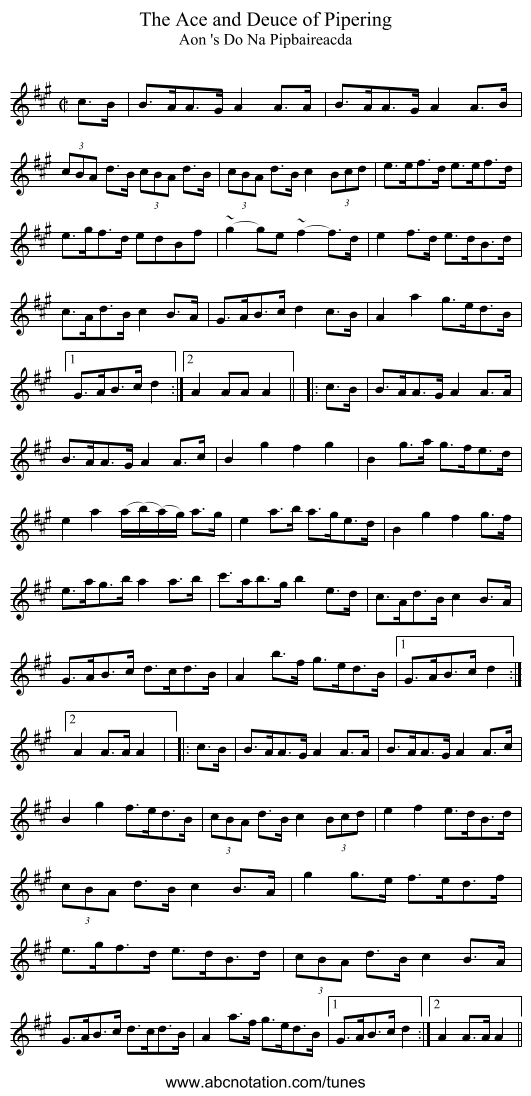 The Ace and Deuce of Pipering - staff notation