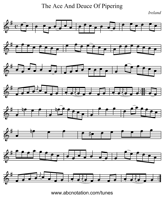 The Ace And Deuce Of Pipering - staff notation
