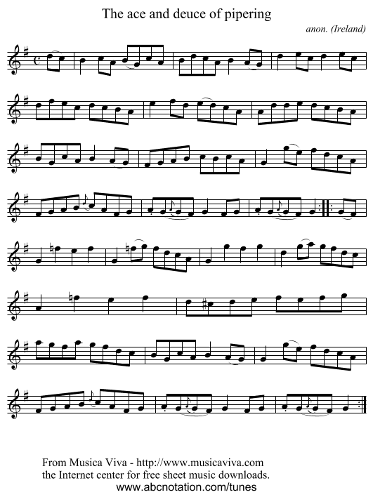 The ace and deuce of pipering - staff notation