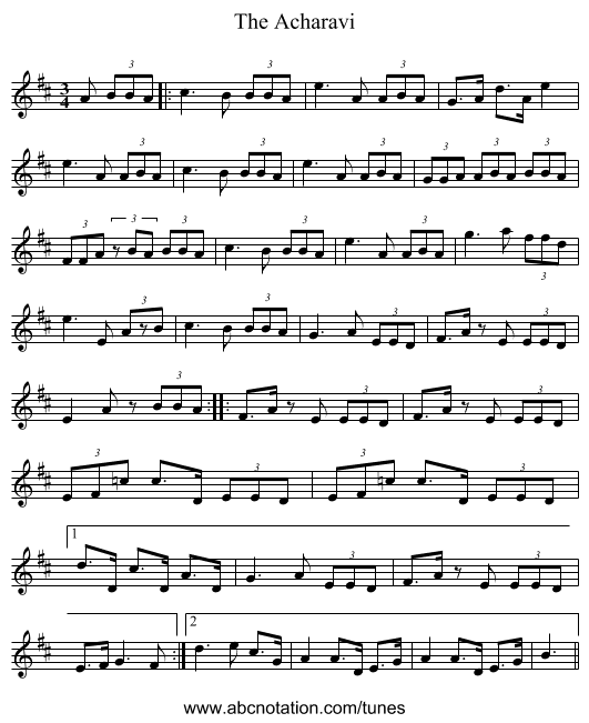 The Acharavi - staff notation