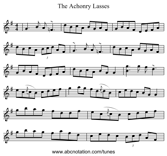 The Achonry Lasses - staff notation