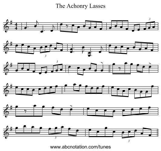 The Achonry Lasses - staff notation
