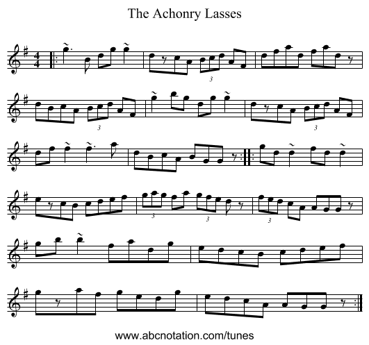 The Achonry Lasses - staff notation