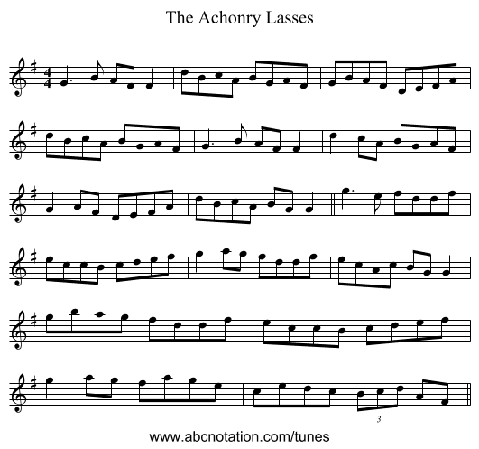 The Achonry Lasses - staff notation