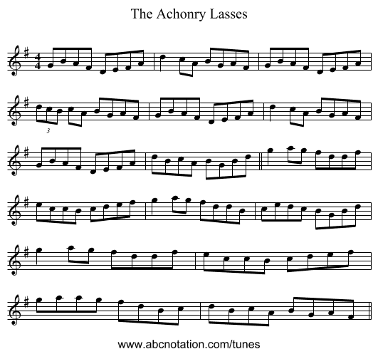 The Achonry Lasses - staff notation