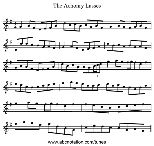 The Achonry Lasses - staff notation