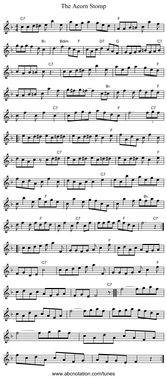 The Acorn Stomp - staff notation