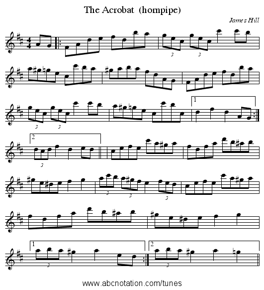 The Acrobat  (hornpipe) - staff notation