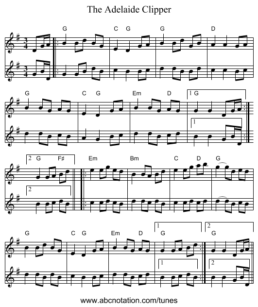 The Adelaide Clipper - staff notation