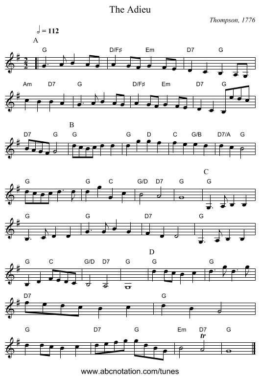 The Adieu - staff notation