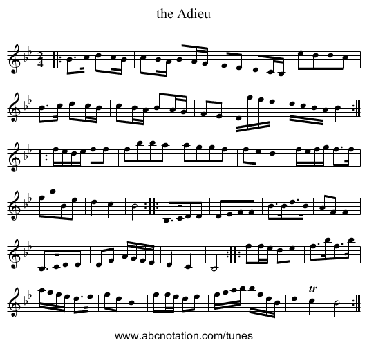 the Adieu - staff notation