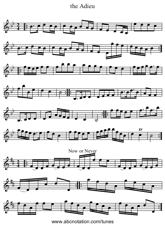 the Adieu - staff notation