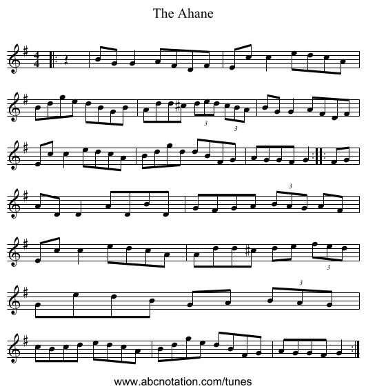 The Ahane - staff notation