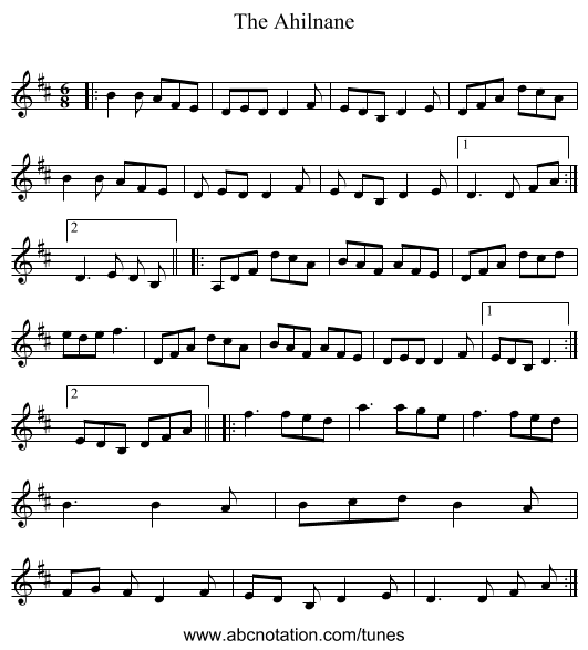 The Ahilnane - staff notation