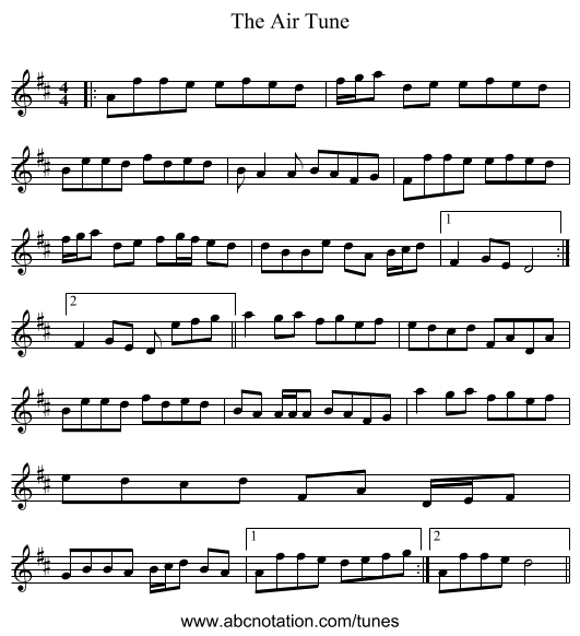 The Air Tune - staff notation