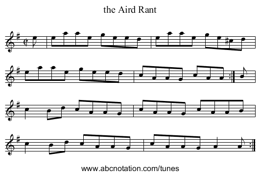 the Aird Rant - staff notation