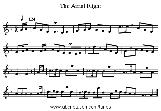 The Airial Flight - staff notation