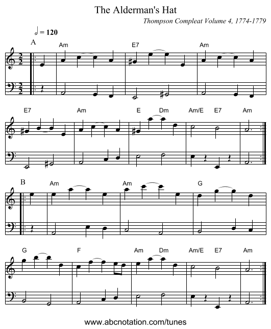 The Alderman's Hat - staff notation