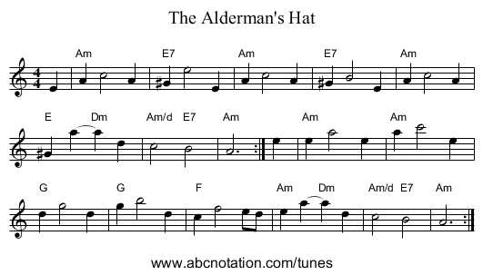 The Alderman's Hat - staff notation