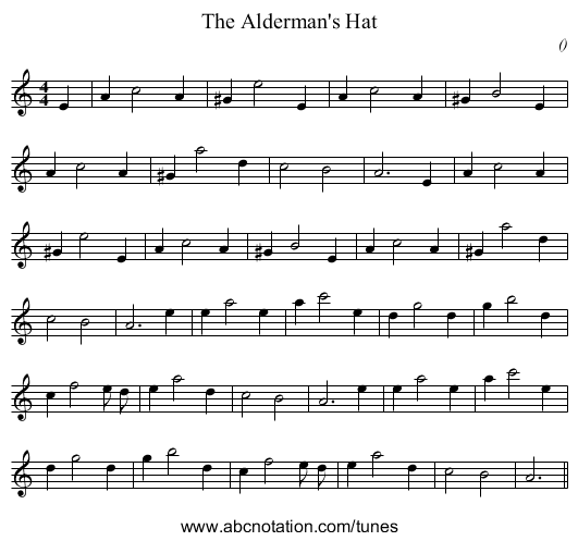 The Alderman's Hat - staff notation