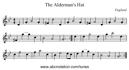 The Alderman's Hat - staff notation